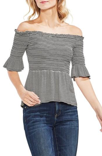 Women's Vince Camuto Off The Shoulder Striped Top, Size - Black