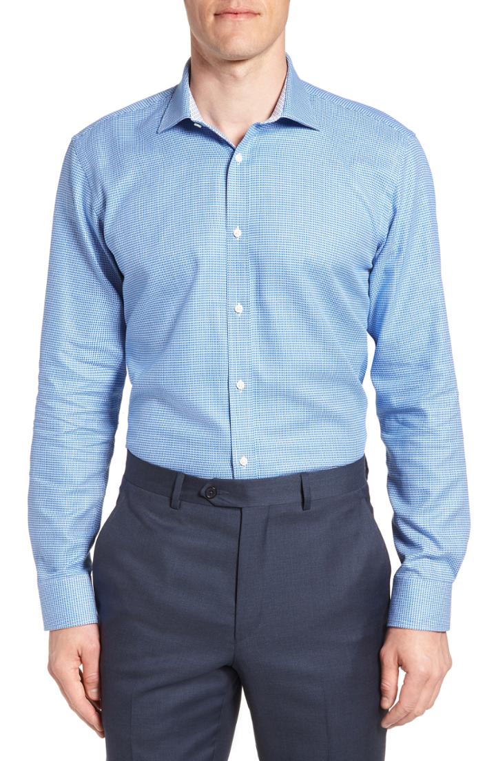 Men's Ted Baker London Phonbox Trim Fit Check Dress Shirt .5 - 34/35 - Blue