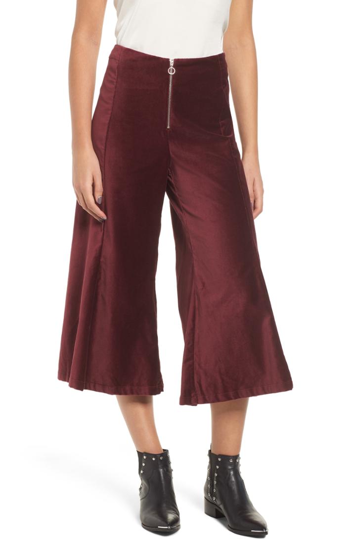 Women's Codexmode Crop Wide Leg Velveteen Trousers - Burgundy