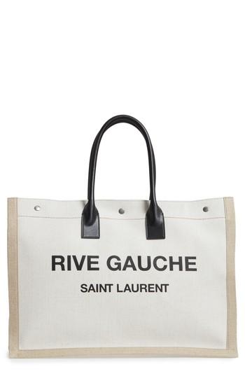 Saint Laurent Noe Rive Gauche Logo Linen Tote - Black