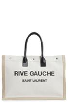 Saint Laurent Noe Rive Gauche Logo Linen Tote - Black
