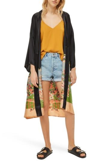 Women's Topshop Graphic Satin Kimono Us (fits Like 0) - Black