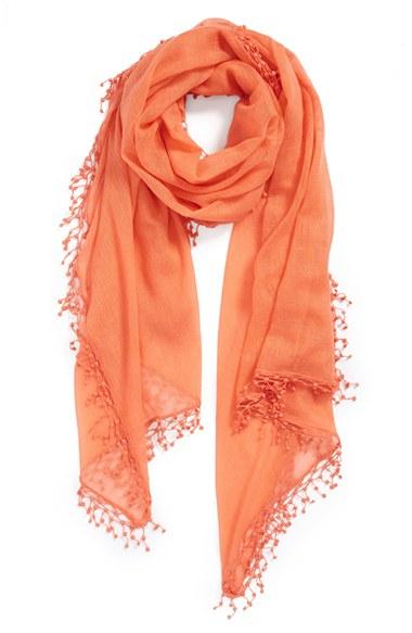 Women's La Fiorentina 'pompom' Cashmere Wrap, Size - Coral