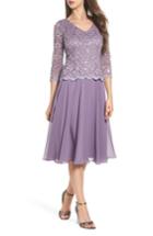 Women's Alex Evenings Sequin Lace & Georgette Midi Dress - Purple
