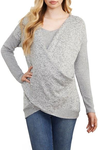 Women's Maternal America Faux Wrap Maternity/nursing Sweater