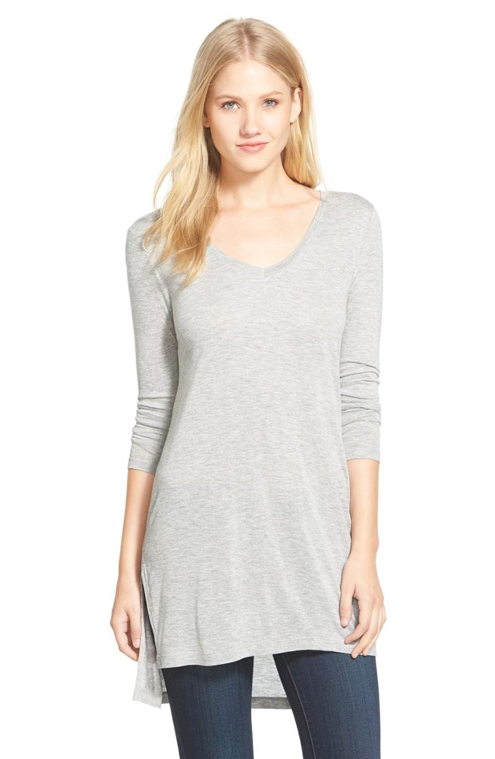 Petite Women's Halogen Long Sleeve Lightweight Tunic P - Grey