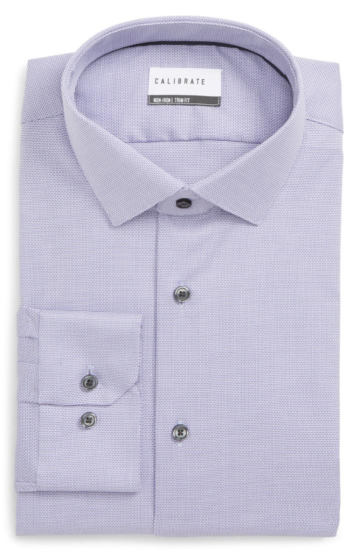 Men's Calibrate Trim Fit Stretch No-iron Solid Dress Shirt .5 - 32/33 - Purple