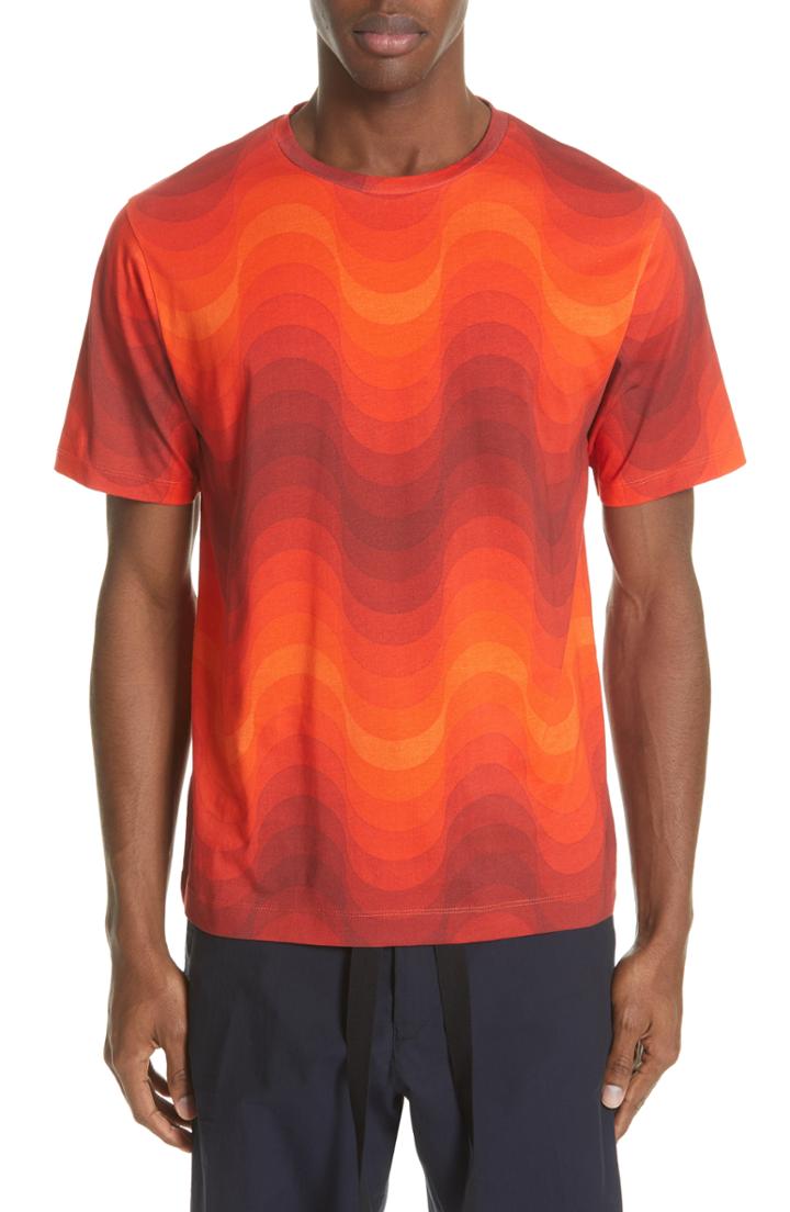 Men's Dries Van Noten Welle Wave Print T-shirt - Red