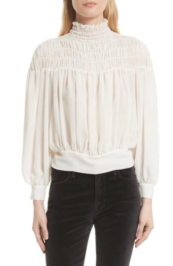 Women's Frame Smocked Tie Back Blouse - White