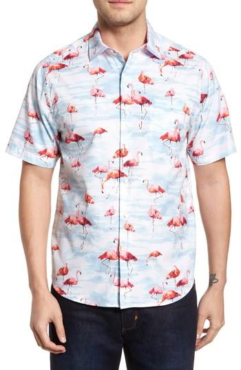 Men's Tommy Bahama Delano Flamingo Cotton & Silk Camp Shirt - Pink