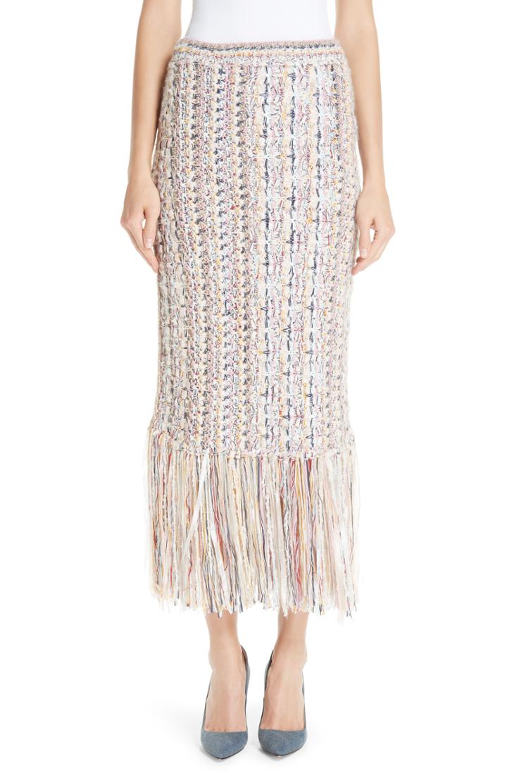 Women's Adam Lippes Fringe Hem Tweed Skirt - Ivory