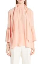 Women's Fendi Silk Bell Sleeve Tie Neck Blouse Us / 42 It - Coral