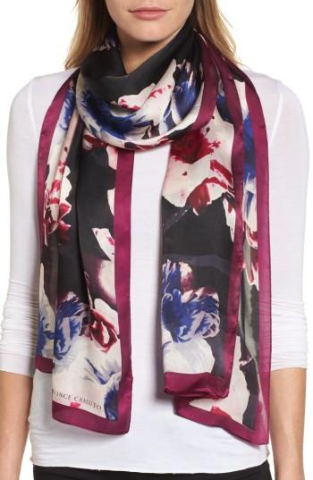 Women's Vince Camuto Photorealistic Floral Silk Scarf, Size - Black