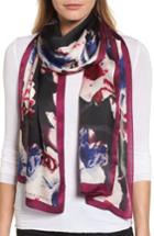Women's Vince Camuto Photorealistic Floral Silk Scarf, Size - Black