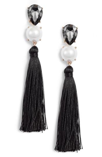 Women's Halogen Gemstone Imitation Pearl Tassel Earrings