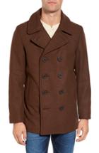 Men's Schott Nyc Slim Fit Wool Blend Peacoat, Size - Brown