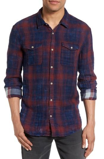 Men's John Varvatos Star Usa Trim Fit Plaid Western Shirt, Size - Blue