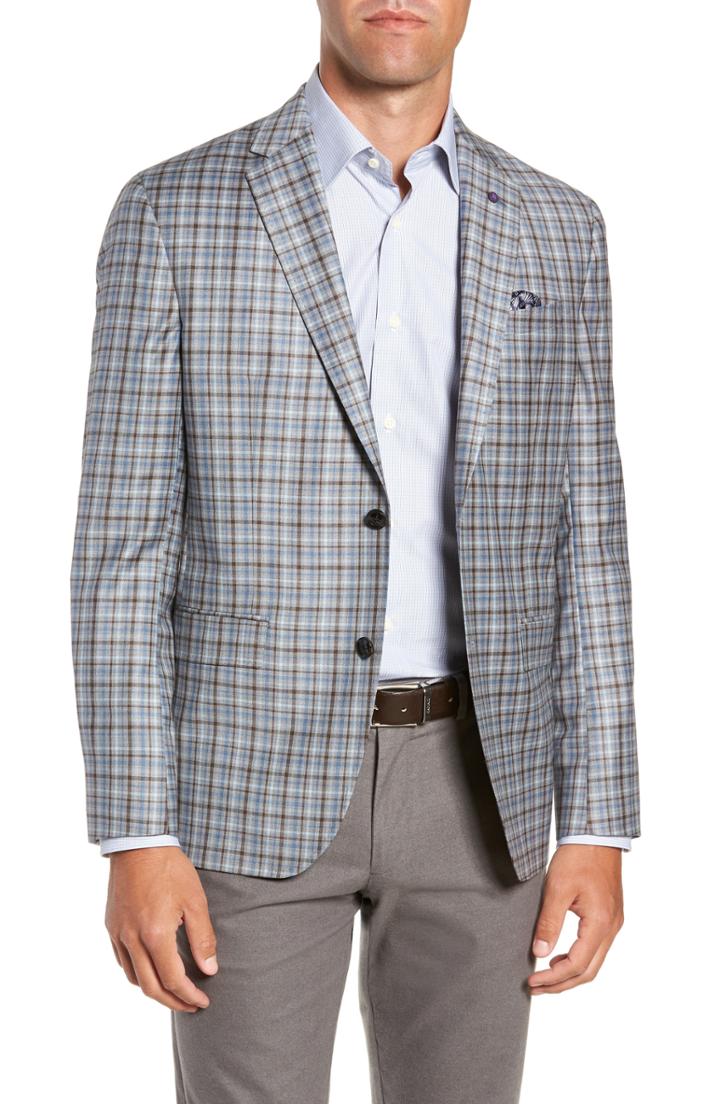 Men's Ted Baker London Konan Trim Fit Plaid Wool Sport Coat R - Beige