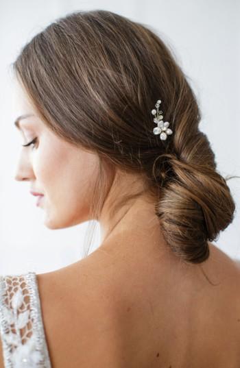 Brides & Hairpins Nahla Pearl & Crystal Flower Pin, Size - Metallic