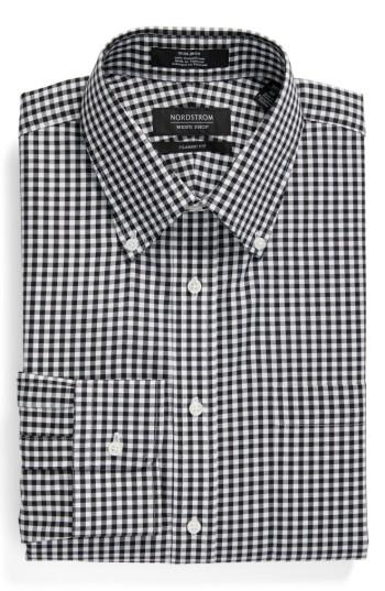 Men's Nordstrom Men's Shop Classic Fit Non-iron Gingham Dress Shirt .5 - 35 - Black (online Only)