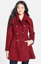 Petite Women's Guess Double Breasted Boucle Coat P - Burgundy