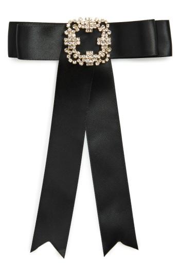 Cara Crystal Embellished Velvet Bow Pin, Size - Black