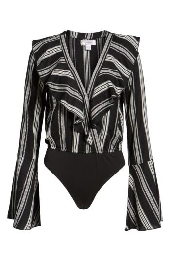 Women's Band Of Gypsies Herringbone Ruffle Bodysuit