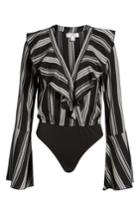 Women's Band Of Gypsies Herringbone Ruffle Bodysuit