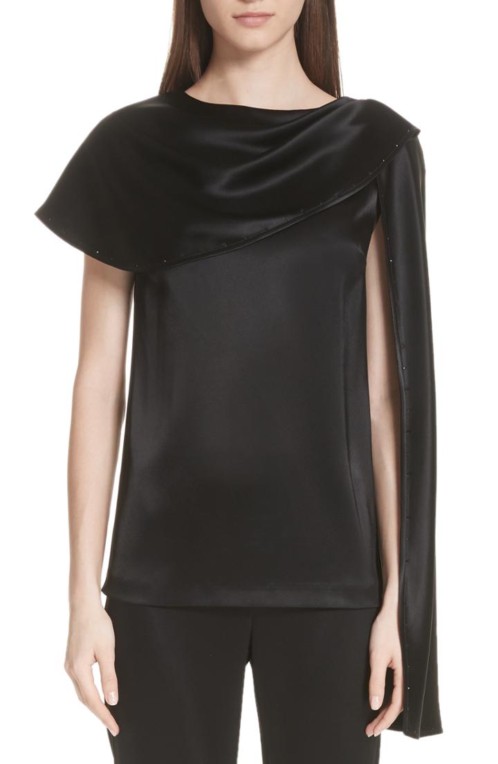 Women's St. John Collection Attached Scarf Liquid Satin Top, Size - Black
