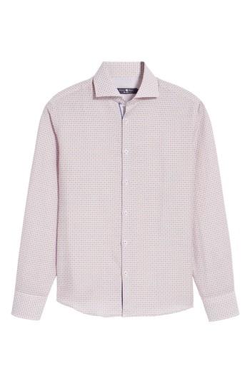 Men's Stone Rose Trim Fit Geo Print Linen Blend Sport Shirt (l) - Pink