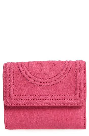 Women's Tory Burch Mini Fleming Snake Embossed Leather Wallet -