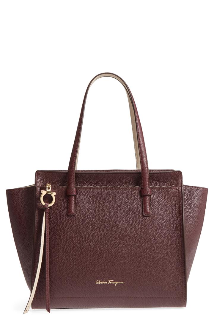 Salvatore Ferragamo Large Amy Leather Tote - Burgundy