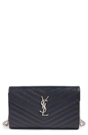 Women's Saint Laurent 'monogram' Wallet On A Chain - Blue