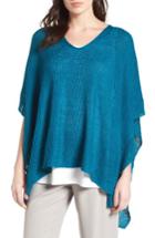 Women's Eileen Fisher Organic Linen Knit Poncho, Size - Blue/green