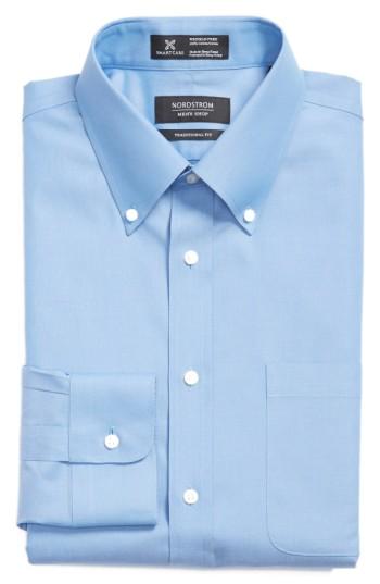 Men's Nordstrom Men's Shop Smartcare(tm) Traditional Fit Pinpoint Dress Shirt 37 - Blue