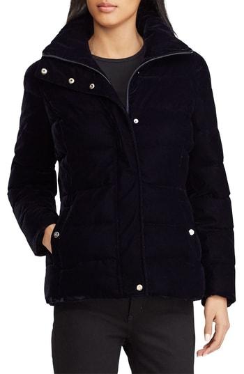 Women's Lauren Ralph Lauren Velvet Puffer Jacket - Black