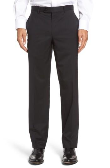 Men's David Donahue Ryan Fit Wool Trousers, Size 38r - Black