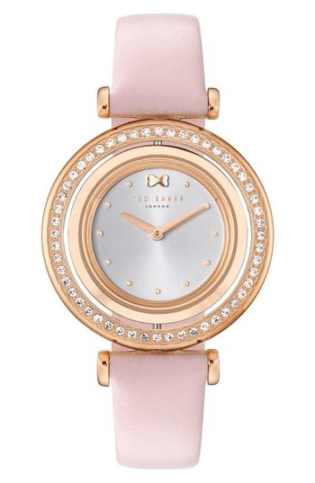 Women's Ted Baker London Brooke Slim Leather Strap Watch, 34mm