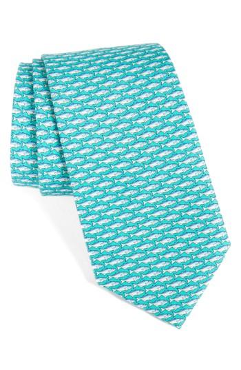 Men's Vineyard Vines Blue Fish Print Silk Tie, Size - Green