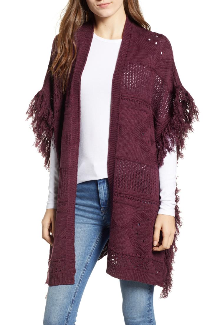 Women's Treasure & Bond Fringe Ruana, Size - Burgundy