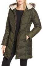 Women's Larry Levine Hooded Down & Feather Fill Jacket With Faux Fur Trim - Green