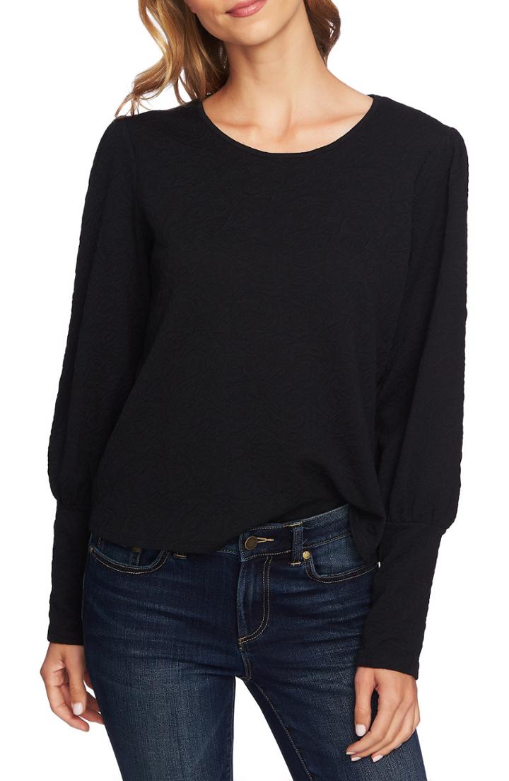 Women's Cece Puffed Shoulder Paisley Knit Top - Black