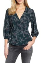 Women's Bobeau Side Button Wrap Blouse - Blue/green