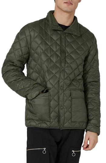 Men's Topman Diamond Quilted Jacket, Size - Green