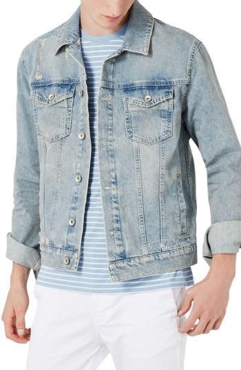 Men's Topman Distressed Denim Western Jacket - Blue