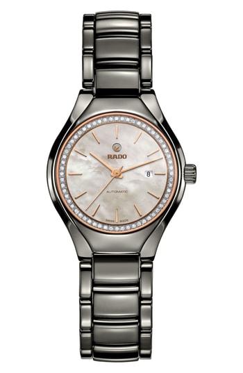 Women's Rado True Automatic Diamonds Ceramic Bracelet Watch, 30mm