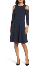 Petite Women's Eliza J Cold Shoulder Fit & Flare Dress P - Blue