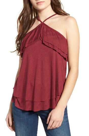 Women's Sun & Shadow Ruffle Halter Top, Size - Red