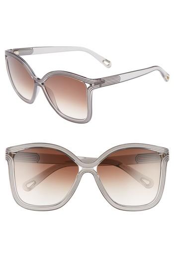 Women's Chloe Grooves 58mm Rectangular Sunglasses - Grey