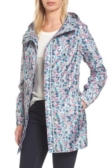 Women's Joules Right As Rain Packable Print Hooded Raincoat - Grey